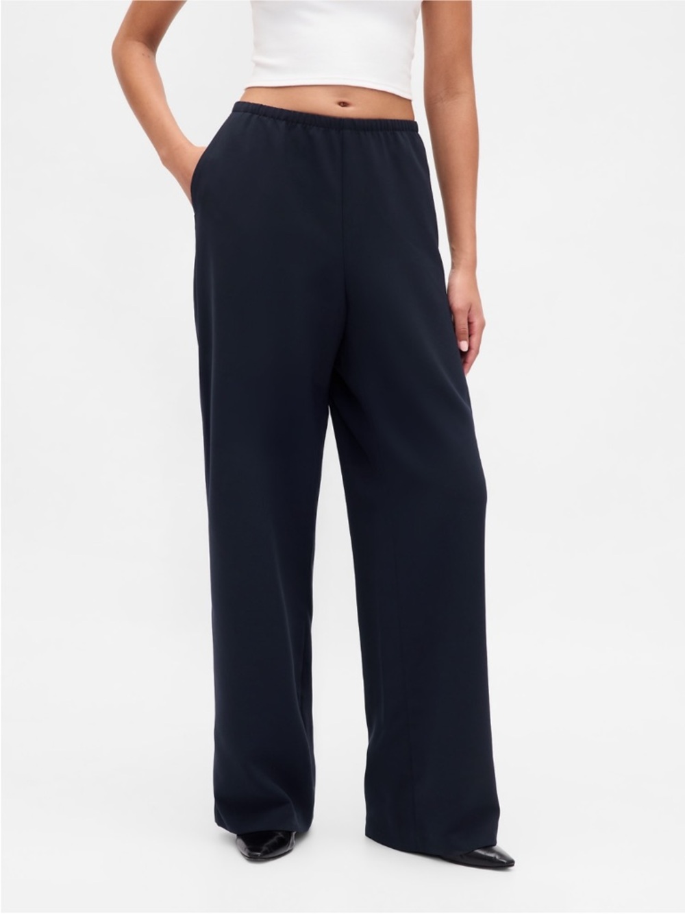 GAP Wide-Leg Elastic Waist Pants in Navy